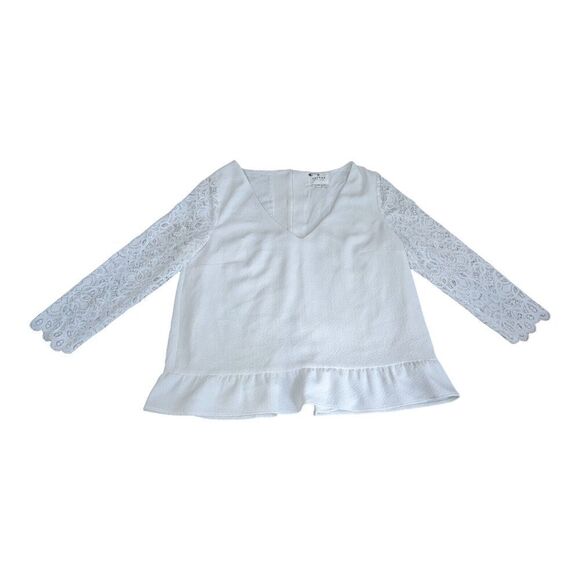 Sezane V‎ Neck Long Sleeve Eyelet Blouse White 38 - Picture 1 of 8
